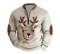 Mens Christmas Jumper, Comfortable Christmas Sweatshirt, Xmas Novelty Pullover Top, Funny Snowflakes Sweater Xmas Elements Print Long Sleeve Sweatshirt Stand Collar Zip Up Jumper Beige