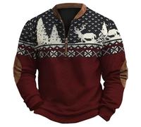 Mens Christmas Jumper, Comfortable Christmas Sweatshirt, Xmas Novelty Pullover Top, Funny Snowflakes Sweater Xmas Elements Print Long Sleeve Sweatshirt Stand Collar Zip Up Jumper Wine