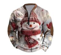 Mens Christmas Jumper, Comfortable Christmas Sweatshirt, Xmas Novelty Pullover Top, Funny Snowflakes Sweater Xmas Elements Print Long Sleeve Sweatshirt Stand Collar Zip Up Jumper