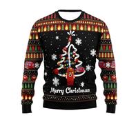Men's Christmas Jumper Novelty Fair Isle Sweater Chunky Knit Xmas Jumpers for Women Unisex Pullover UK Sizes Hooded Sweatshirt with Pockets for Running Workout Fitness Elf Costume (Yellow,XXL)