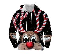 Mens Christmas Jumper Novelty Funny Long Sleeve Pullover Tops Reindeer Hoodies for Men,Fleece Lined Drawstring Hooded Sweatshirts with Pocket,Happy Holidays Clothing Ugly Christmas Sweaters M-3XL