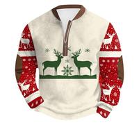 Men's Christmas Jumper Printed Christmas Reindeer Sweatshirt Men's Hooded 1/2 Zip Sweatshirts Oversized Autumn Winter Warm Sweatshirt Long Sleeve Sweatshirt Sports Casual Streetwear, 01-Green, XL