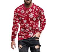 Men's Christmas Jumper UK Clearance Xmas Reindeer Sweatshirt Snowflakes Elf Shirts Long Sleeve T-Shirt Crew Neck Pullover Soft Cosy Jumpers Comfortable Sweatshirts Novelty Party Sweater Gift