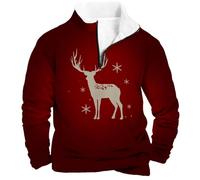 Mens Christmas Jumpers 1/4 Zip Fleece Ugly Christmas Sweatshirt Men's Long Sleeve Collar Xmas Tree Jumper Pullover Winter Warm Funny Printed Xmas Sweatshirts Thermal Sweater