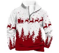 Mens Christmas Jumpers 1/4 Zip Fleece Ugly Christmas Sweatshirt Men's Long Sleeve Collar Xmas Tree Jumper Pullover Winter Warm Funny Printed Xmas Sweatshirts Thermal Sweater