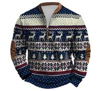 Men's Christmas Jumpers 1/4 Zip Fleece Ugly Christmas Sweatshirt Pullover Men Long Sleeve Plus Size Funny Printed Xmas Jumper Winter Thermal Warm Cosy Xmas Sweatshirts Sweaters
