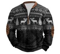 Men's Christmas Jumpers 1/4 Zip Fleece Ugly Christmas Sweatshirt Pullover Men Long Sleeve Plus Size Funny Printed Xmas Jumper Winter Thermal Warm Cosy Xmas Sweatshirts Sweaters
