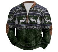 Men's Christmas Jumpers 1/4 Zip Fleece Ugly Christmas Sweatshirt Pullover Men Long Sleeve Plus Size Funny Printed Xmas Jumper Winter Thermal Warm Cosy Xmas Sweatshirts Sweaters