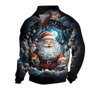 Mens Christmas Jumpers 3D Graphic Pullover Funny Men's Christmas Three Button Casual Fall Winter Hoodie for Outdoor Holiday Party Outfits Xmas Gifts (Yellow, L)