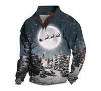 Mens Christmas Jumpers 3D Graphic Pullover Funny Men's Christmas Three Button Casual Fall Winter Hoodie for Outdoor Holiday Party Outfits Xmas Gifts (Sky Blue, L)
