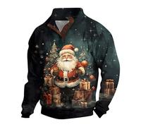 Mens Christmas Jumpers 3D Graphic Pullover Funny Men's Christmas Three Button Casual Fall Winter Hoodie for Outdoor Holiday Party Outfits Xmas Gifts (Black, XXL)