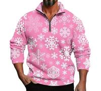 Mens Christmas Jumpers 3D Graphic Pullover Funny Men's Spring Autumn Winter Long Sleeve Christmas 3D Printing Casual Personality Comfortable Loose One Third for Outdoor Holiday 333 Outfits (Pink, XL)