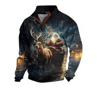 Mens Christmas Jumpers 3D Graphic Pullover Ugly Men's Christmas Three Button Casual Fall Winter Hoodie for Outdoor Holiday Party Clotihing Xmas Gifts (Sky Blue, XXXXL)