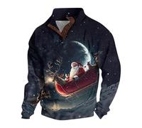 Mens Christmas Jumpers 3D Graphic Pullover Ugly Men's Christmas Three Button Casual Fall Winter Hoodie for Outdoor Holiday Party Clotihing Xmas Gifts (Red, XXXXXL)
