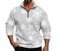 Mens Christmas Jumpers 3D Graphic Pullover Ugly Men's Spring Autumn Winter Long Sleeve Christmas 3D Printing Casual Personality Comfortable Loose One Third for Outdoor Holiday Party (Grey, XXXL)