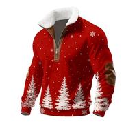 Mens Christmas Jumpers Fleece Lined Sweatshirts Xmas Tree Snowflake Printed 1/4 Zip Pullover Men Christmas Jumper 2025 Holiday Winter Warm Sweaters Trendy Casual (Watermelon Red, L)