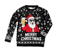 Mens Christmas Jumpers for Women Turtleneck Men UK Sweater Quarter Zip Knitted Halloween Long Sleeve Funny Shirt Ugly Tshirt Jumper Clothes Santa Face Chritstmas V Neck Womens Black-A 3XL
