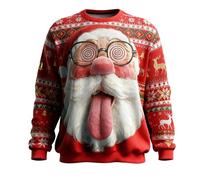 Men's Christmas Jumpers Novelty Candy Cane Santa Xmas Sweater Unisex Sweatshirt 3D Ugly Xmas Pullover Crewneck Long Sleeve Top Lightweight Winter Warm Pullover Shirt for Daily Snowman Costume Adult