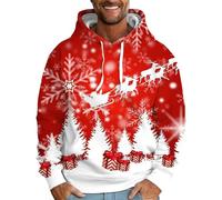 Men's Christmas Jumpers Unisex Ugly Christmas Pullover Sweatshirts 3D Printed Long Sleeve Funny Xmas Elf Sweater Classic Warm Winter Sweat Shirt Santa Claus Outfit Men (Watermelon Red,3XL)