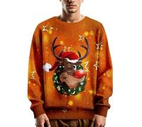 Men's Christmas Jumpers Xmas Sweatshirts Long Sleeve Novelty Knit Sweater 3D Printed Crew Neck Soft Pullover Tops Comfortable Loose Fit Breathable Daily Wear Jumper Sizes S-5XL Orange