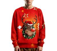 Men's Christmas Jumpers Xmas Sweatshirts Long Sleeve Novelty Knit Sweater 3D Printed Crew Neck Soft Pullover Tops Comfortable Loose Fit Breathable Daily Wear Jumper Sizes S-5XL Red