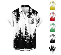 Men's Christmas Lapel Shirt Mens Christmas Tree Printed Blouse Button Short Sleeve T-Shirt , Xmas Casual Sweatshirt with Chest Pocket Shirts Lightweight Breathable Tops Loose Daily Comfort Jumper