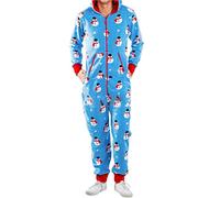 Mens Christmas Onesies for Adults Hooded Fleece Jumpsuits All in One Pajamas Buffalo Plaid Overall Bodysuit PJS Holiday Homewear Jumpsuit Thermal with Pockets Zipper Xmas Nightwear Blue