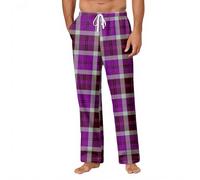 Men's Christmas Pajama Pants Soft Cosy Flannel Plaid Straight Leg Pj Bottoms Plus Size Loose Fit Lounge Trousers Sleepwear with Pockets B-Sky Blue,L
