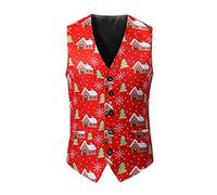 Men's Christmas Party Suit,Men Chrismas Suit Vest V Neck Sleeveless Slim Fit Party Dress Vest Waistcoat Festive Happy Santa Claus Xmas Dinner Party Suit Christmas Outfits For Men Christmas GIfts