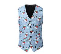 Men's Christmas Party Suit,Mens Christmas Waistcoats V-Neck Button Down Vest Waistcoat Red/Green Xmas Tree/Snow/Elk/Snowflake for Dinner,Prom,Wedding Christmas Outfits For Men Christmas GIfts