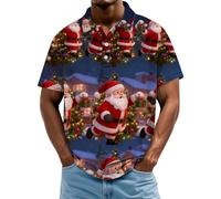 Mens Christmas Polo Shirts Funny Snowman Santa Print Short Sleeve Casual Golf Tshirt Xmas Hawaiian Shirt Holiday Tee Tops, Dark Blue, S