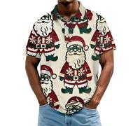 Mens Christmas Polo Shirts Funny Snowman Santa Print Short Sleeve Casual Golf Tshirt Xmas Hawaiian Shirt Holiday Tee Tops, Beige, S