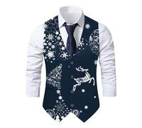 Mens Christmas Printed Pocket Buttons Sleeveless V Neck Vest Jacket Suit Vest Rain Jacket Lightweight