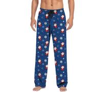 Men'S Christmas Pyjama Bottoms With Drawstring Pockets Christmas Casual Pants Blue