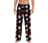 Men's Christmas Pyjamas Xmas PJ Pants Casual Elastic Waist Gonk Elk Print Pajama With Drawstring Bottoms Jogging Sleepwear Trousers Nightwear Loungewear (81-Black, XXL)