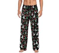 Men's Christmas Pyjamas Xmas PJ Pants Casual Elastic Waist Gonk Elk Print Pajama With Drawstring Bottoms Jogging Sleepwear Trousers Nightwear Loungewear (21-Black, L)