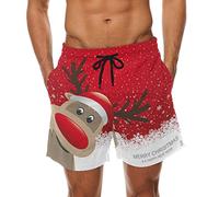 Men's Christmas Reindeer Beach Board Shorts Quick Dry Swim S Multicoloured