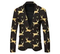 Men's Christmas Reindeer Blazer Happy Holidays Clothing Timeless Elegance Sophisticated Style Versatile Office Work Men's Long Sleeved Lapel Button Casual Fashion Santa Print Suit Jacket Black