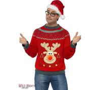 Mens Christmas Rudolph Flashing Jumper LED Light Up Novelty Xmas Sweater