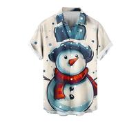 Mens Christmas Shirt 3D Printed Snowman Shirts Santa Claus Print Tops Men's Short Sleeve Blouse Lapel Tshirts Button Down Shirt Ugly Xmas Shirts Funny Novelty Sweatshirt Party Holiday Costume