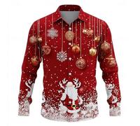 Mens Christmas Shirt Funny Santa Digital 3D Printed Shirts Tops Xmas Long Sleeve Button Down Lapel Slim Fit Graphic Tshirts Blouse Outfits for Men UK Gold Purple Casual Holiday Party Dress 3XL 4X