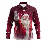 Mens Christmas Shirt Funny Santa Digital 3D Printed Shirts Tops Xmas Long Sleeve Button Down Lapel Slim Fit Graphic Tshirts Blouse Outfits for Men UK Gold Purple Casual Holiday Party Dress 3XL 4X