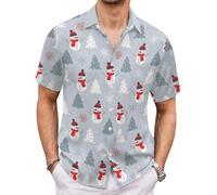 Men's Christmas Shirt Men's Halloween Shirt Short Sleeve Button Down Hawaiian Shirt Xmas Print Santa Shirt Casual Bowling Holiday Beach Shirts Tops (UK, Alpha, 3XL, Regular, Regular, #10)