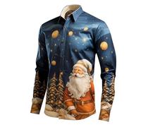 Men's Christmas Shirt, Men's Long Sleeve, Funny Christmas Long Sleeve Shirt, Button Down Turn-Down Collar with Santa Print, Christmas Costume, Regular Fit, Christmas Shirts, Christmas Outfit, navy, XL