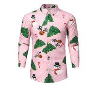 Men's Christmas Shirt- Mens Shirts Blouse- Casual Button Down Lapel Long Sleeve Polo Shirts Ugly Xmas Pullover Hilarious Fancy Dress Top Regular Fit Funny Funky Shirts Santa Gifts