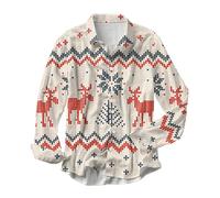 Men's Christmas Shirt- Mens Shirts Blouse- Xmas Polo Shirt Long Sleeve Santa Button Casual Hawaiian Costume Festive Holiday Party Regular Fit Ugly Xmas Pullover Hilarious Fancy Dress Top