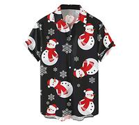 Mens Christmas Shirt Mens Xmas Shirts 2024 Trendy Mens Christmas Santa 3D Digital Printing Button Lapel Short Sleeve T Shirt Top Shirt Red and Black Checked Shirt (Red, L)