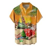 Mens Christmas Shirt Novelty Santa Claus Printed Blouse Ugly Xmas Shirts Funny Christmas Jumpers Santa Tops Button Down Lapel Short Sleeve Shirt Xmas Hawaiian Shirts Casual Loose Pullover