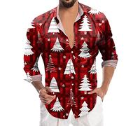 Men's Christmas Shirt- Shirts Men Tight- Xmas Shirt 3D Printed Santa Claus Button Down Graphic Casual Tshirts Blouse Outfits Regular Fit Hawaiian Costume Festive Holiday Party