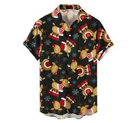 Mens Christmas Shirt Short Sleeve Casual Button Down Santa Claus Print Blouse Ugly Xmas Tshirts Loose Hawaiian Pullover Tops, Z02-Yellow, XXL